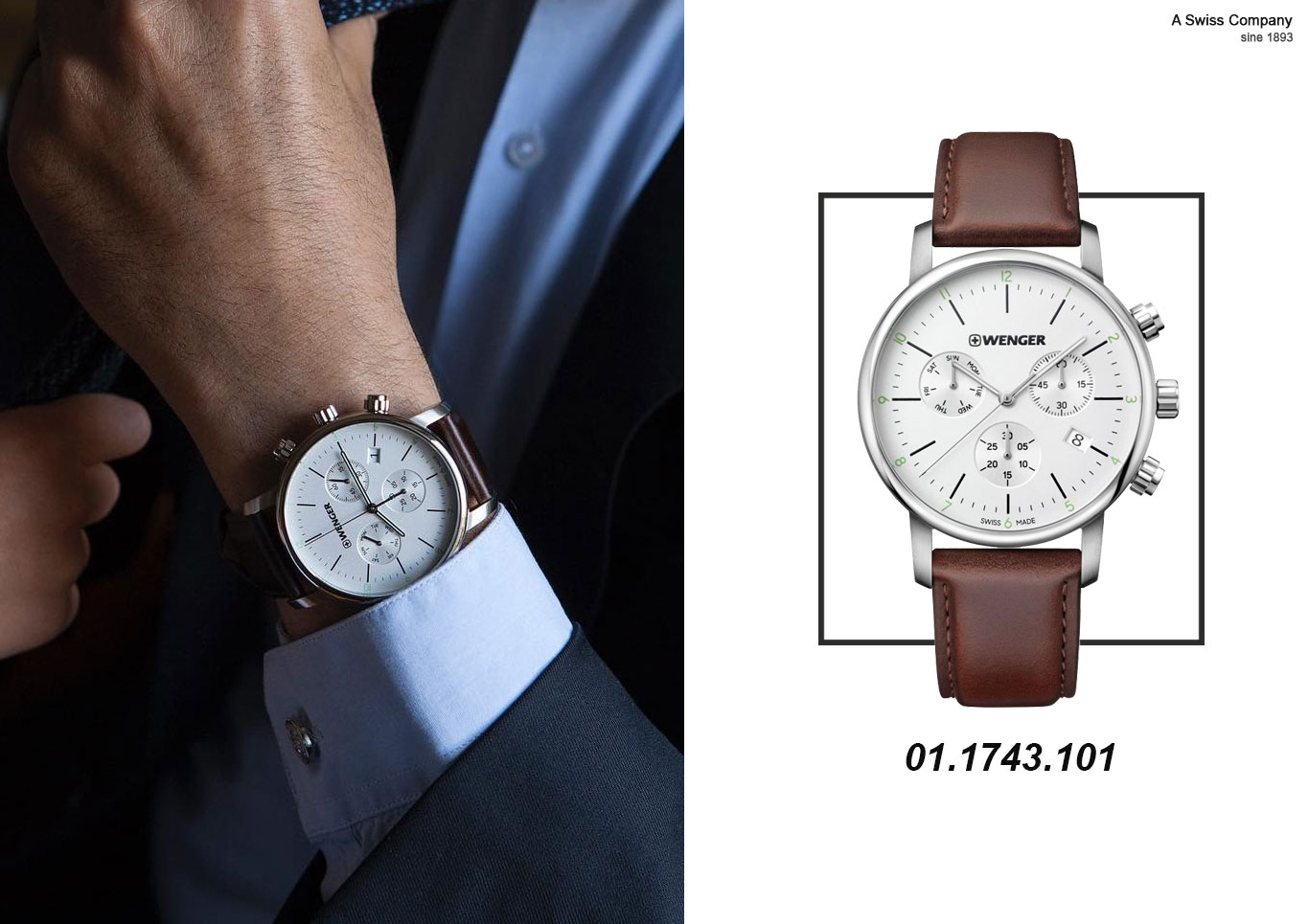 Đồng hồ nam 6 kim dây da giá rẻ chỉ hơn 7 triệu - Wenger