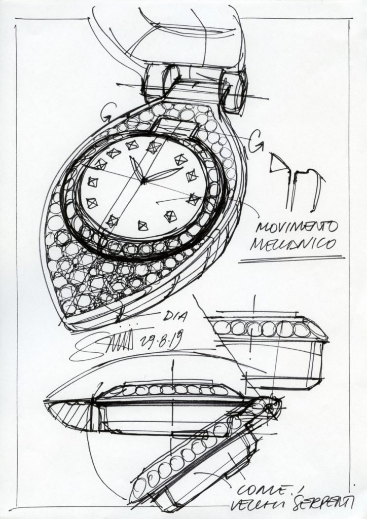 Bản phác thảo của Fabrizio Buonamassa Stigliani về chiếc đồng hồ mới