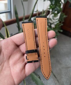 Dây đồng hồ Movado da đà điểu màu đen có logo size 20 - 22