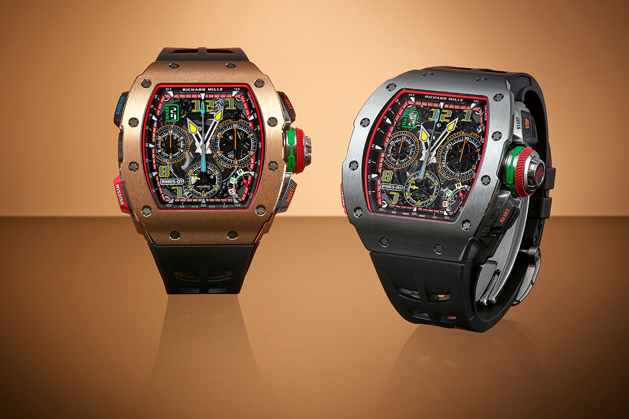 Richard Mille RM 65-01 Chronograph xanh pastel và vàng đậm mới