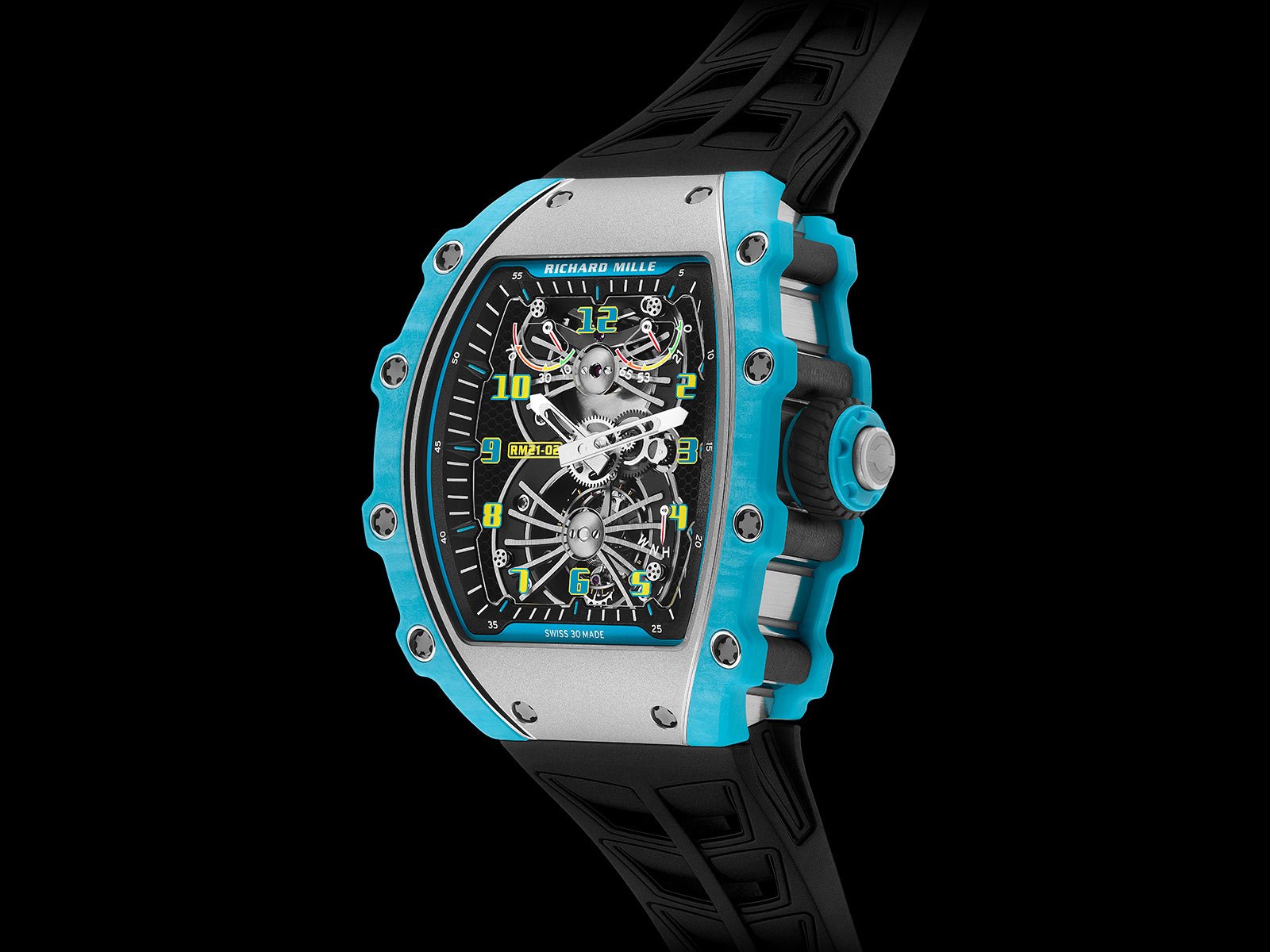 Thạch Anh Xanh Caribbean TPT, Carbon TPT và Titanium trong mẫu đồng hồ mới Richard Mille RM 21-02 Tourbillon Aerodyne