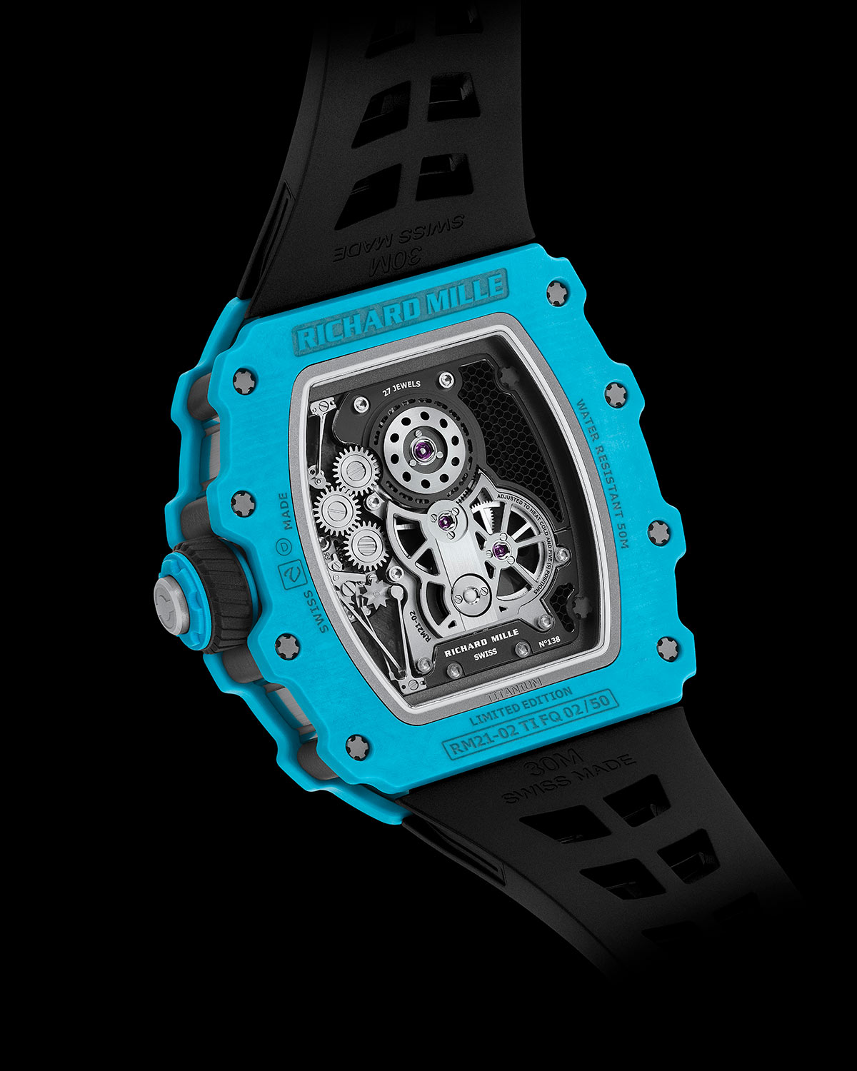 Thạch Anh Xanh Caribbean TPT, Carbon TPT và Titanium trong mẫu đồng hồ mới Richard Mille RM 21-02 Tourbillon Aerodyne