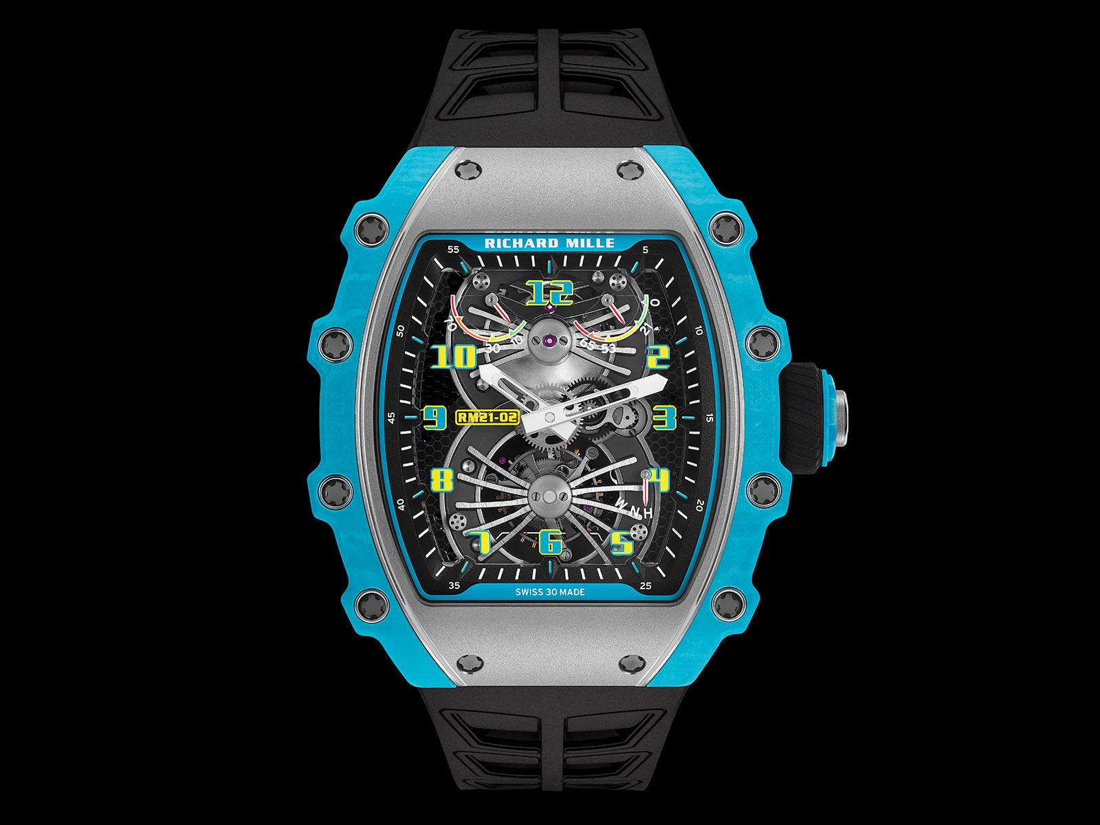 Thạch Anh Xanh Caribbean TPT, Carbon TPT và Titanium trong mẫu đồng hồ mới Richard Mille RM 21-02 Tourbillon Aerodyne