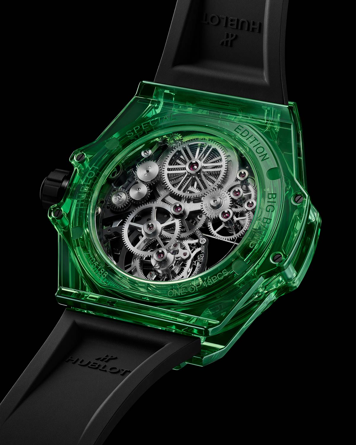 Hublot Big Bang Tourbillon Green SAXEM: kỹ thuật kết hợp với sự trong suốt 4 Hublot Big Bang Tourbillon Green SAXEM: kỹ thuật kết hợp với sự trong suốt