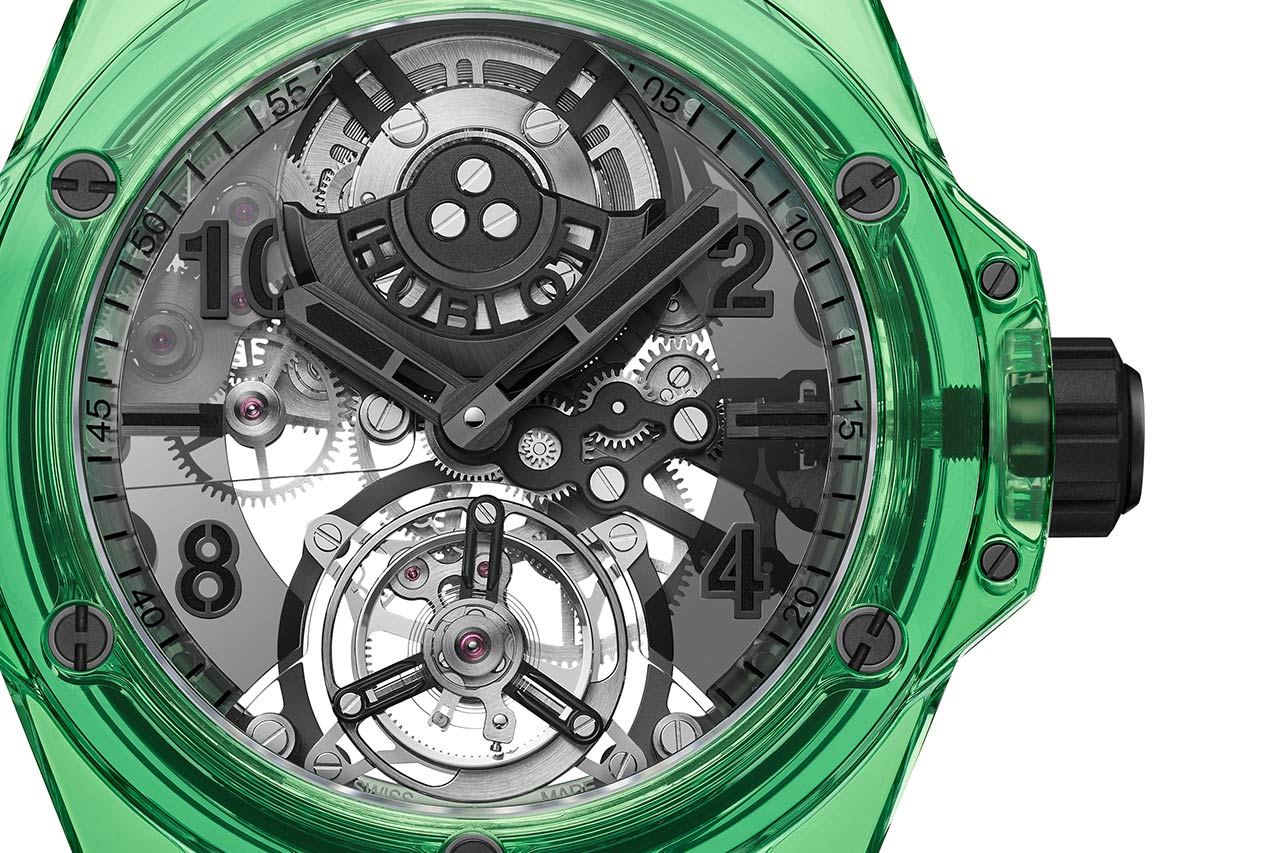 Hublot Big Bang Tourbillon Green SAXEM: kỹ thuật kết hợp với sự trong suốt 6 Hublot Big Bang Tourbillon Green SAXEM: kỹ thuật kết hợp với sự trong suốt