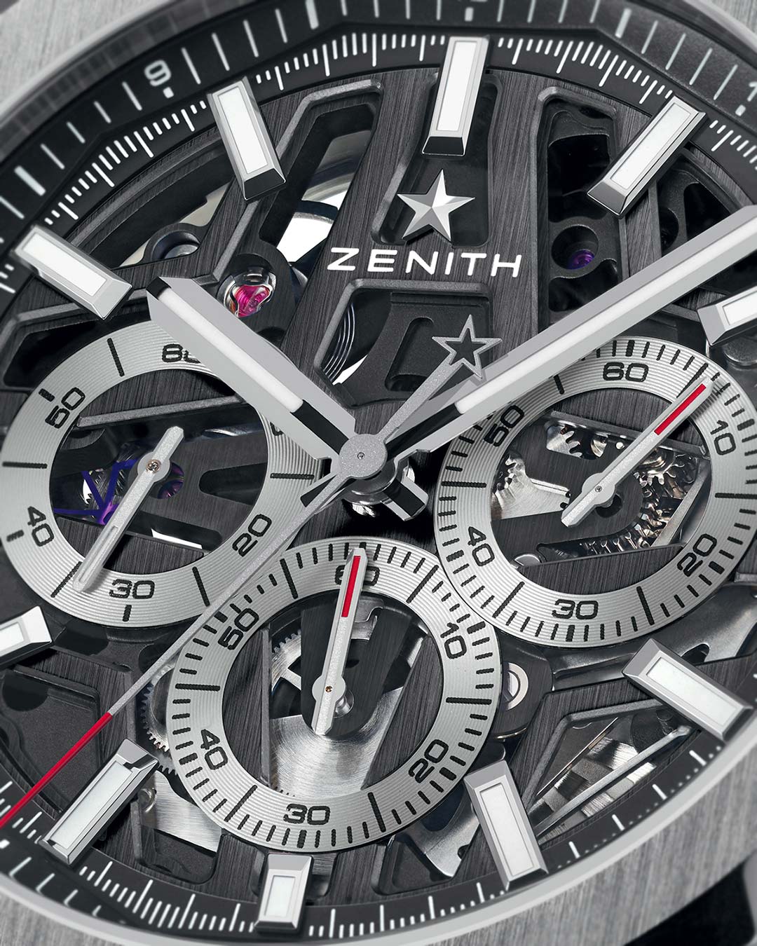 Zenith Defy Skyline Chronograph Skeleton: Độ chính xác 1/10 giây và mặt số lộ cơ