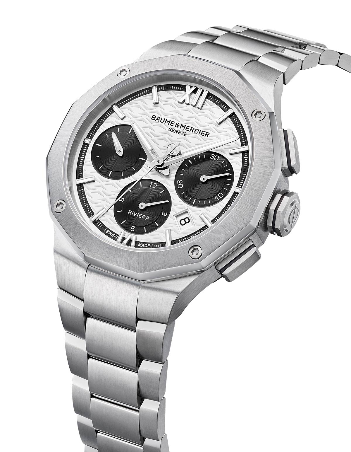 Đồng hồ bấm giờ Baume & Mercier Riviera "Panda" M0A10827: phong cách thể thao sang trọng với tông màu đen và trắng