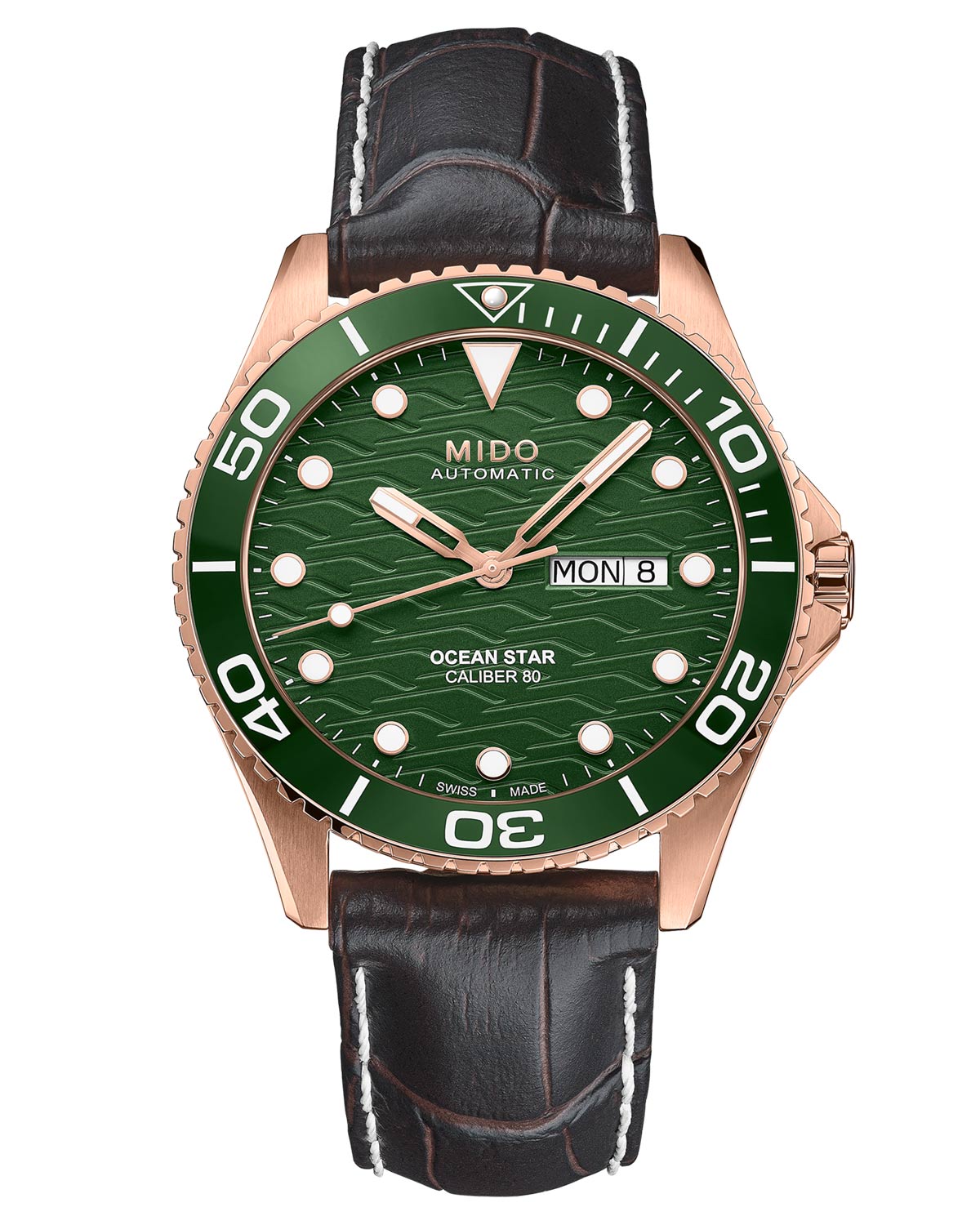 Mido ra mắt Ocean Star 200C mới với mặt số xanh lá cây và vỏ phủ PVD vàng hồng