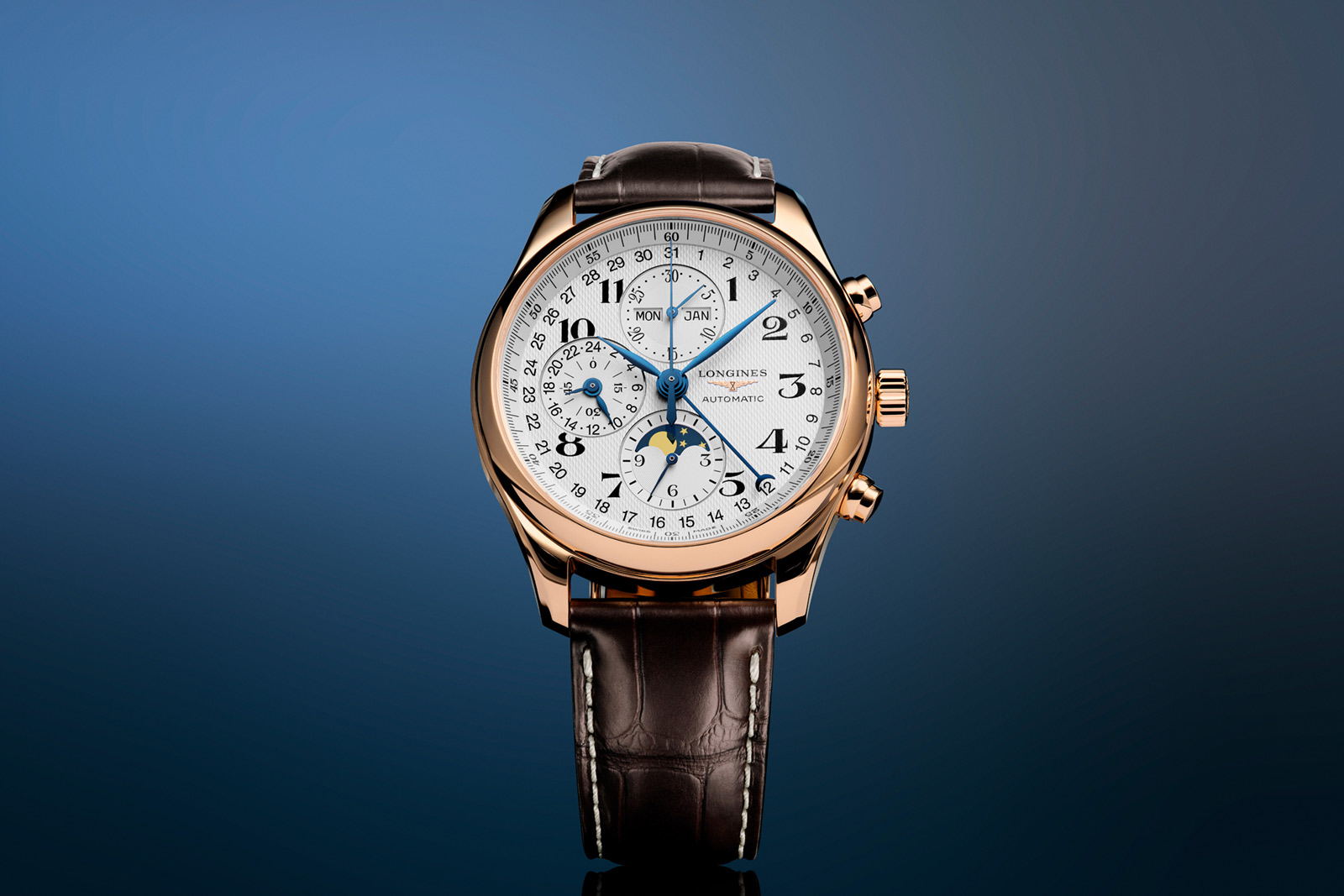 Longines Master Chronograph Moonphase mã tham chiếu L2.773.8.78.3