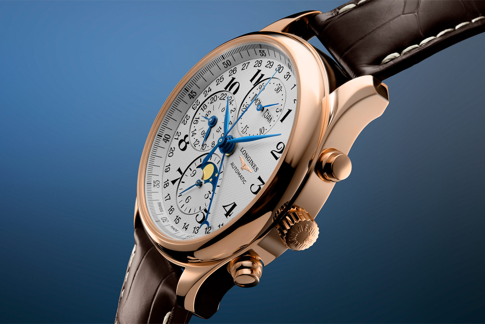 Longines Master Chronograph Moonphase: sự thanh lịch bằng vàng hồng với lịch đầy đủ 2 Longines Master Chronograph Moonphase mã tham chiếu L2.773.8.78.3