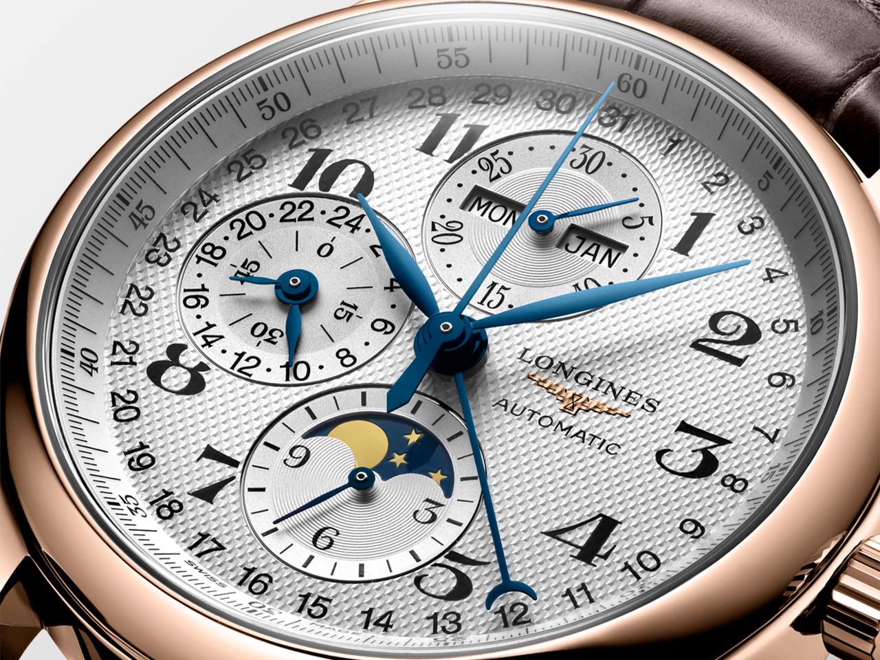 Longines Master Chronograph Moonphase: sự thanh lịch bằng vàng hồng với lịch đầy đủ 4 Longines Master Chronograph Moonphase mã tham chiếu L2.773.8.78.3