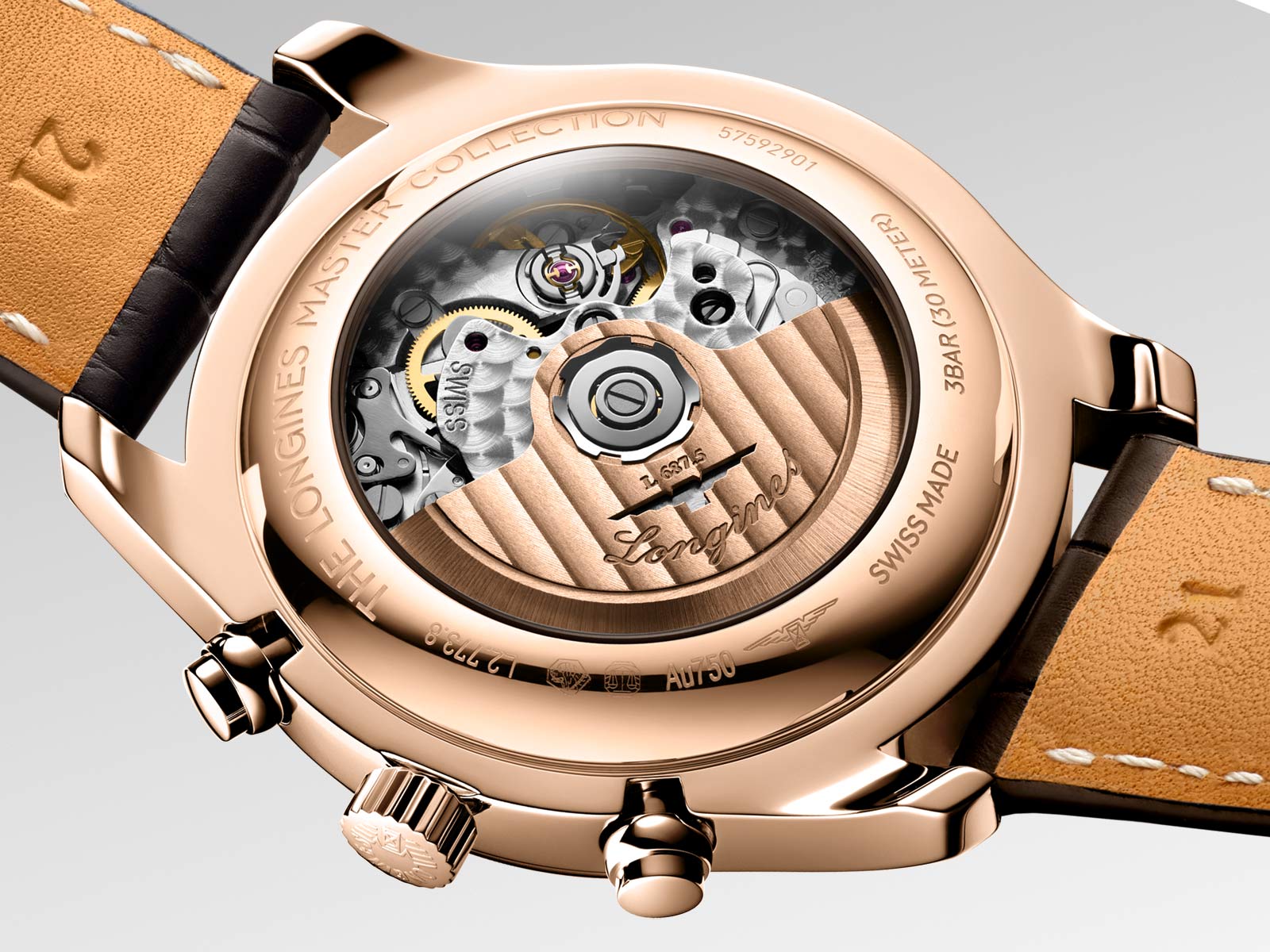 Longines Master Chronograph Moonphase: sự thanh lịch bằng vàng hồng với lịch đầy đủ 5 Longines Master Chronograph Moonphase mã tham chiếu L2.773.8.78.3