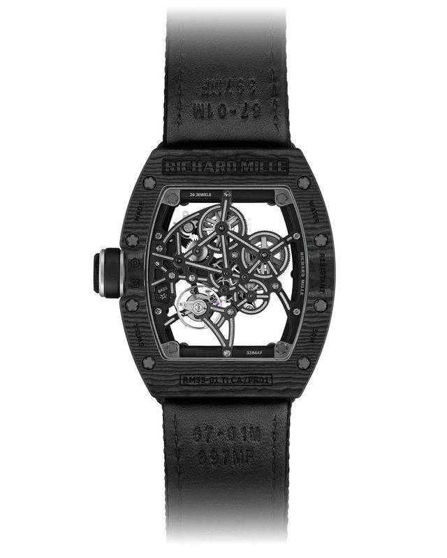 Đồng hồ Richard Mille RM 55-01 lên dây cót thủ công với bộ máy siêu nhẹ RMUL4 mới.